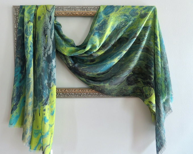 Green All Season Luxury Silk Modal Art Print Scarf Shawl and Wrap
