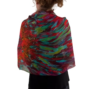 Modal Silk Original Art Print Scarf in Gift Box Envelope, Abstract Flower Multicoloured Shawl in All Season Natural Fabric Blend