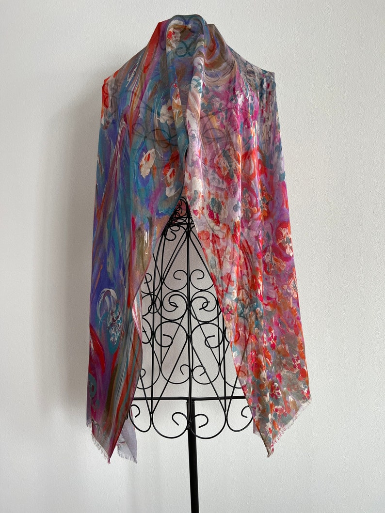 Multi Coloured Modal Silk Organic Blend Scarf, Colourful Lightweight Natural Fabric Shawl, Unique Gifts for Women image 7