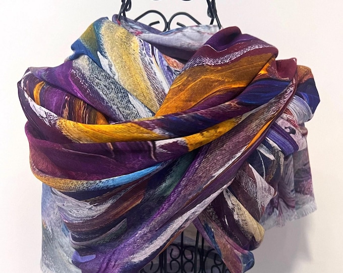 Multi Coloured Modal Silk Organic Blend Scarf, Colourful Lightweight Natural Fabric Shawl, Unique Gifts for Women, Modal Fabric Sarong