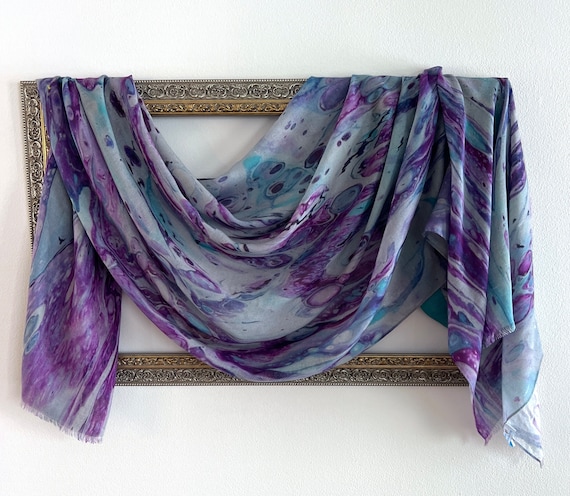 Magenta and Teal All Season Luxury Modal Silk Scarf, Eclectic Design Organic Fabric Shawl, Gifts for Her