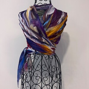 Multi Coloured Modal Silk Organic Blend Scarf, Colourful Lightweight Natural Fabric Shawl, Unique Gifts for Women image 3
