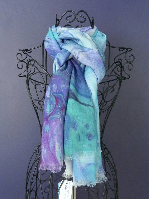 Tropical Multi Coloured Modal Silk Organic Blend Scarf, Colourful Lightweight Natural Fabric Shawl, Fall and Winter Gifts for Women