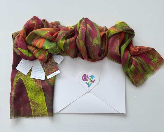 Green and Burgundy Modal Silk Scarf in Gift Box Envelope