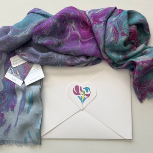 Long Modal Silk Organic Blend Scarf, Unique Artistic Gifts for Women, All Season Lightweight Art Print Scarf, Summer Shawl
