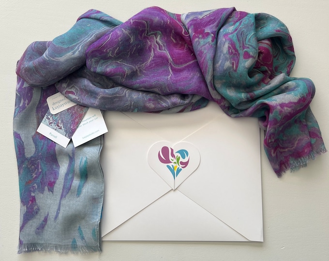 Long Modal Silk Organic Blend Scarf, Unique Artistic Gifts for Women, All Season Lightweight Art Print Scarf, Summer Shawl