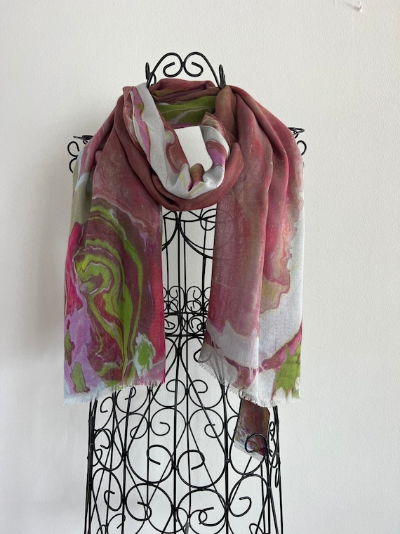 Dusty Rose All Season Modal Silk Scarf,  Long Lightweight Travel Wrap, Unique Designer Gifts for Woman, Artistic Natural Fabric Shawl