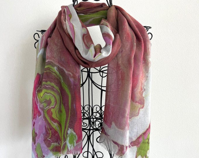 Dusty Rose All Season Modal Silk Scarf,  Long Lightweight Travel Wrap, Unique Designer Gifts for Woman, Artistic Natural Fabric Shawl
