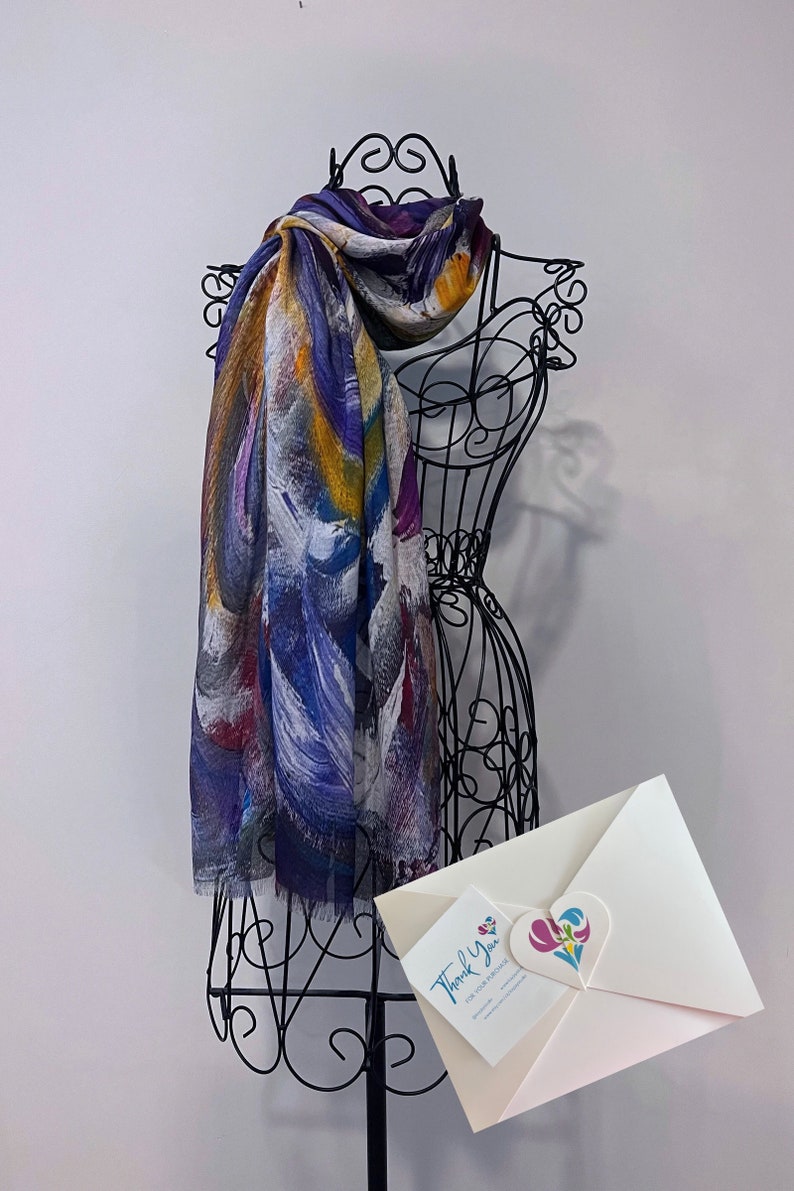 Multi Coloured Modal Silk Organic Blend Scarf, Colourful Lightweight Natural Fabric Shawl, Unique Gifts for Women image 7