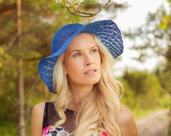 NEW // KNITTING PATTERN: Cottonwool Summer Hat / Knitted Sun Hat Pattern / Women's Blue Summer Hat Pattern
