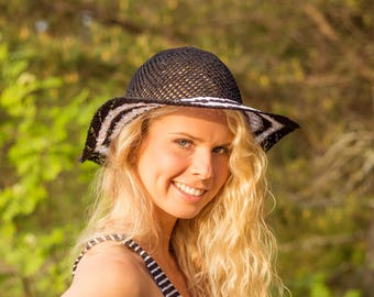 NEW // KNITTING PATTERN: Cottonwool Summer Hat / Knitted Sun Hat Pattern / Women's Black & White Summer Hat Pattern