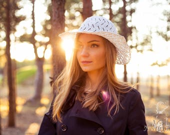 KNITTING PATTERN: White Knitted Cottonwool Summer Hat Knitted Sun Hat / Ladies Hat / WhiteHat / Lace Summer Hat / Sun Hat Pattern