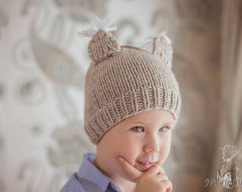 NEW // KNITTING PATTERN: Kids squirrel hat / Kids Winter hat / Kids hat pattern / Kids wool hat / Simple knitted kids hat