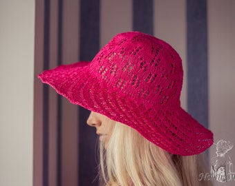 NEW // KNITTING PATTERN: Cotton Wool Summer Hat Pattern / Ladies Sun Hat Pattern / Pink Summer Hat / Sun Hat with a Wide Edge