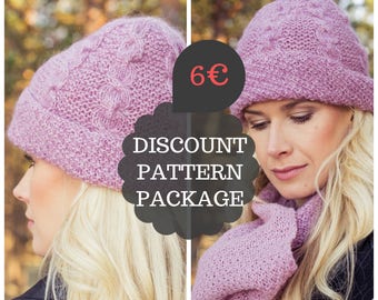 DISCOUNT PATTERN PACKAGE %: Hat and Scarf Pattern / Hat and Scarf Set / Knitted Winter Scarf and Hat Pattern / Easy Knitting Patterns