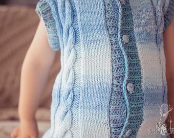 NEW // KNITTING PATTERN: Kids blue vest / Boys' vest pattern / One piece vest pattern / Kids' jumper pattern