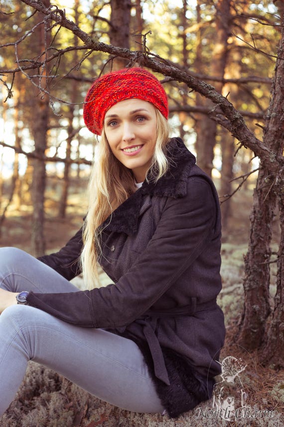 KNITTING PATTERN: Red Knitted Beret Hat Knitted Hat Women's Hat