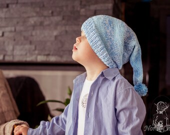 NEW // KNITTING PATTERN: Kids elf hat / Knitted cotton wool hat / Boys long hat / Simple Winter hat pattern / Kids Winter elf hat