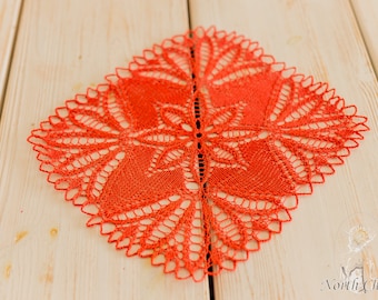 KNITTING PATTERN: Red Knitted Lace Table Topper / Knitted Table Runner / Lace Table Cloth / Red Lace / Knitted Lace Accessory