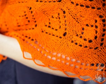 NEW // KNITTING PATTERN: Orange Wool Poncho Pattern / Triangle Shaped Shawl Pattern / Orange Wool Wrap / Wool Scarf Pattern