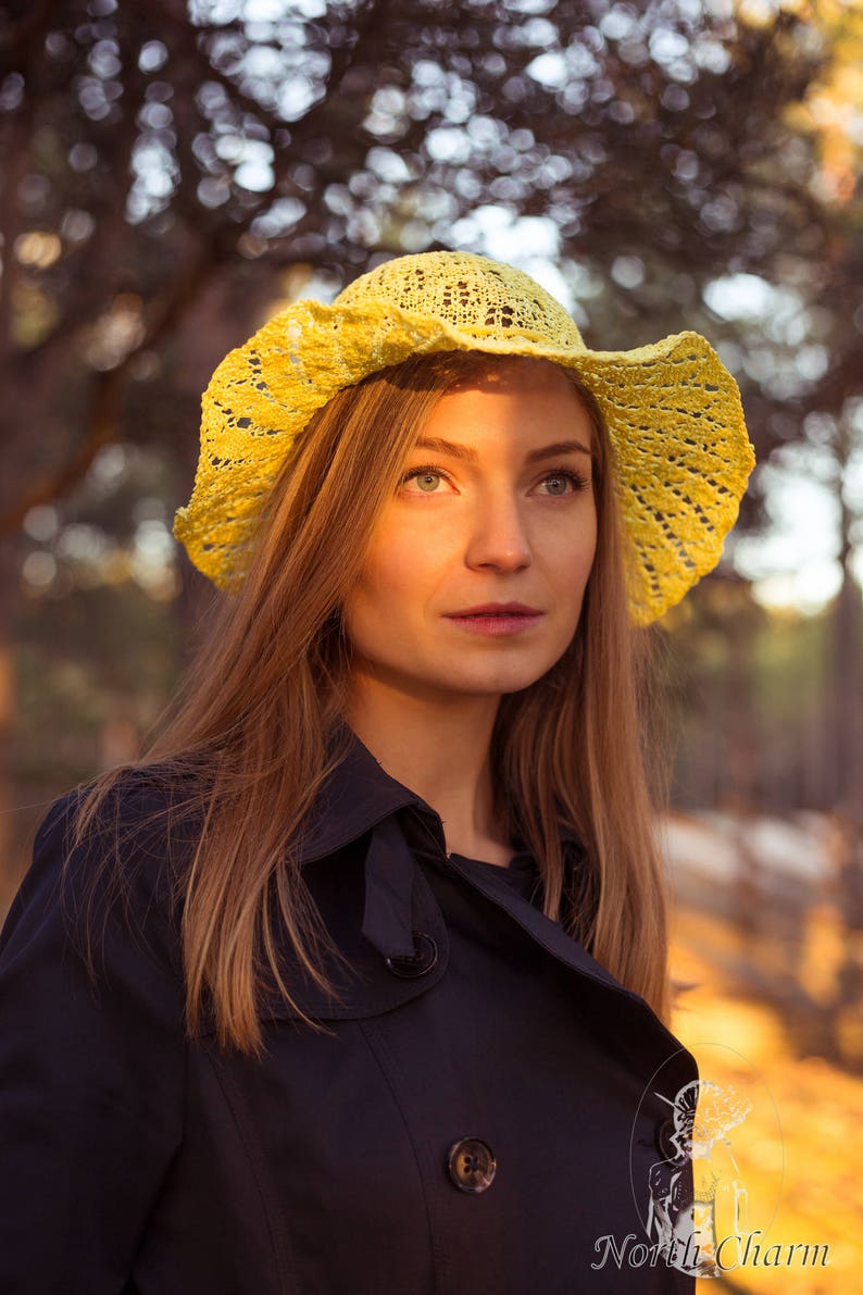 KNITTING PATTERN Yellow Knitted Cottonwool Summer Hat Knitted Sun Hat