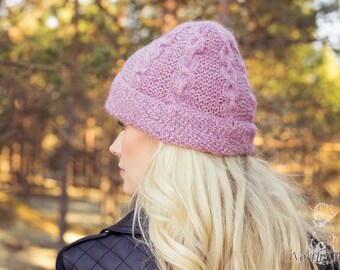 KNITTING PATTERN: Knitted Cable Knit Wool Hat / Women's Winter Hat / Cable Knit Pattern / Purple Knitted Cable Knit Winter Hat