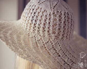 NEW // KNITTING PATTERN: Cotton Wool Summer Hat Pattern / Ladies Sun Hat Pattern / White Summer Hat / Sun Hat with a Wide Edge