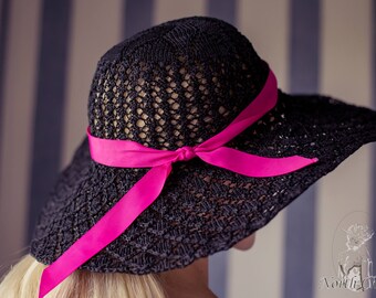 NEW // KNITTING PATTERN: Cotton Wool Summer Hat Pattern / Ladies Sun Hat Pattern / Black Brimmed Hat/ Sun Hat with a Wide Edge