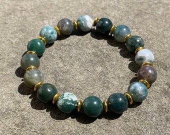 Reine du Connacht - Bracelet de perles en pierre d'agate blanche verte naturelle