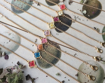 Bracelets sans nickel en or coloré avec de vraies fleurs