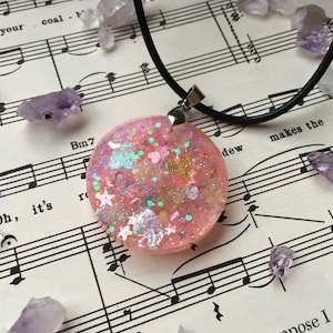 Pink Holographic Glitter Pendant Necklace