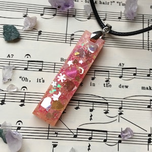 Pink Holographic Glitter Pendant Necklace