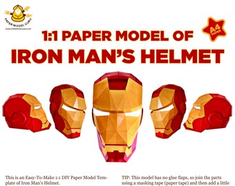 Low Poly DIY Iron Man Helmet Paper Model Cosplay, Create Your Own 3D Papercraft Iron Man, 1:1 PaperCraft (A4 Paper)