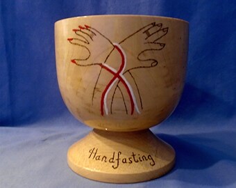 Handmade & Hand-Painted Wooden *Handfasting Chalice* with The Hands. Handfasting/Wedding/Pagan/Wiccan/Druid/Goddess/Handfasting Gifts.