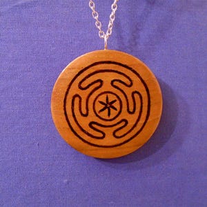 Handmade Wooden Pendant  *Hekate&#39;s Wheel* comes on an 18&quot; Chain.  Wiccan/Pagan/Witch.
