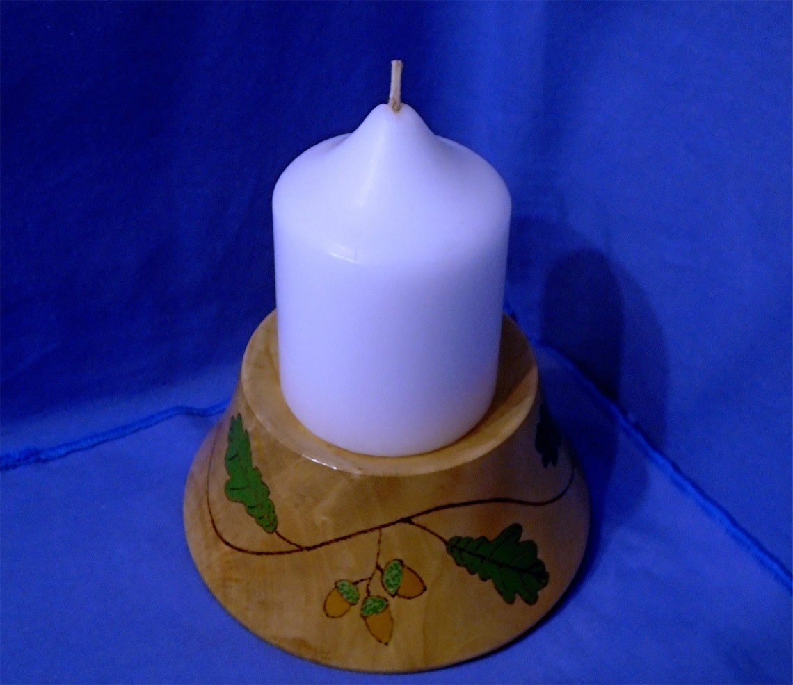 Base de velas de madera hecha a mano y pintada a mano Hojas Etsy