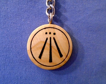 Handmade Wooden Keyring  *Awen* - A Druid Symbol.  (This Symbol is on Both Sides of the Keyring)    Made in Cherry.  Holds lots of Keys.