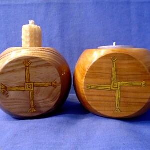 Choice of: Handmade & Hand-Painted Wooden Candle Holder OR Tealight Holder with *Brigid's Cross* which are associated with Brigid of Kildare