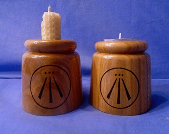 Choice of: Handmade Wooden Candle Holder OR Tea-Light Holder with  *Awen*  *A Druid Symbol*