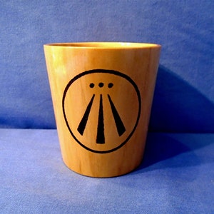Handmade Wooden Beaker/Tumbler/Drinking Vessel with  *Awen* a Druid Symbol. This is a lovely Drinking Vessel holds 160 millilitres of liquid