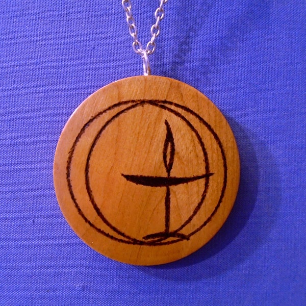 Handmade Wooden Pendant  *UU Chalice Symbol* Unitarianism.  comes on an 18" Chain. Makes a lovely gift as it comes in a presentation box.