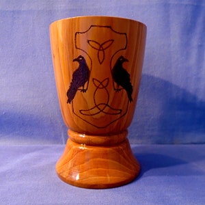 Handmade Wooden Beaker/Tumbler/Drinking Vessel *Thor&#39;s Hammer & Twin Ravens*  A Viking Drinking Vessel which holds 180 millilitres of liquid