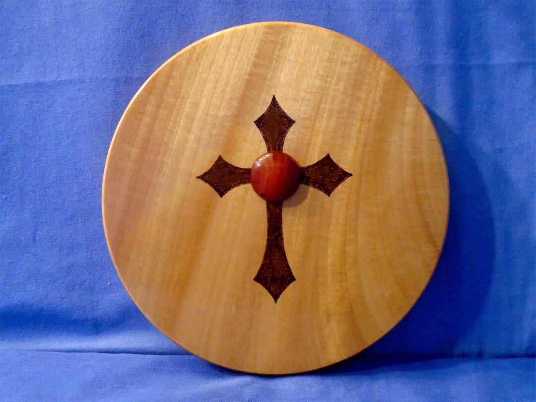 Handmade Wooden Wall Plaque With a Celtic Cross and a Carnelian
