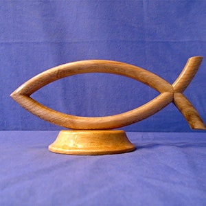 Handmade Wooden  *Symbolic Fish* ICHTHUS.  Made in Sycamore.  The Abundance Of The Sea's/Religion/ Christians/ Roman Times/ Religious Gifts.