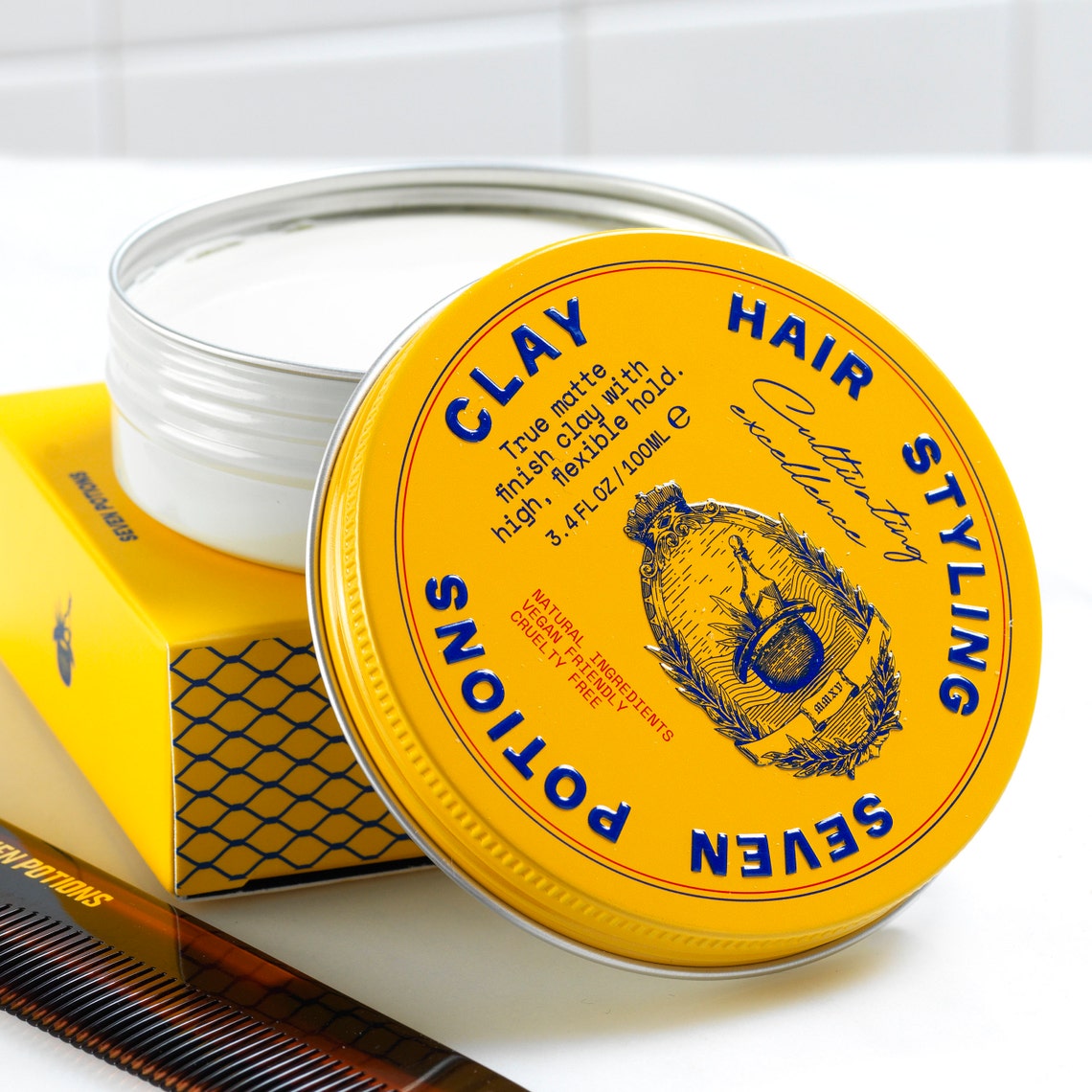 Seven Potions Hair Styling Clay, Matte Finish, High Hold 100ml, Natural