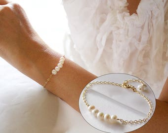 Gold Freshwater Pearl Bracelet: Dainty Wedding Jewelry