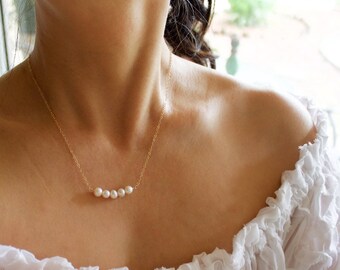 Dainty Freshwater Pearl Necklace: 14K Gold Fill, Gift for Bride