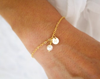 Personalized Pearl Initial Bracelet: 14K Gold Fill Bridal Jewelry