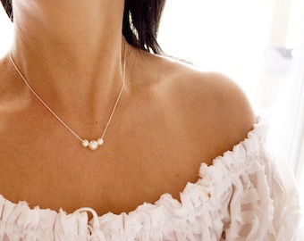 Swarovski Pearl Necklace: Sterling Silver Floating Bridal Jewelry