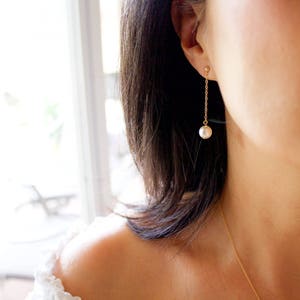 Swarovski Pearl Dangle Earrings: 14K Gold Filled, Bridal Jewelry